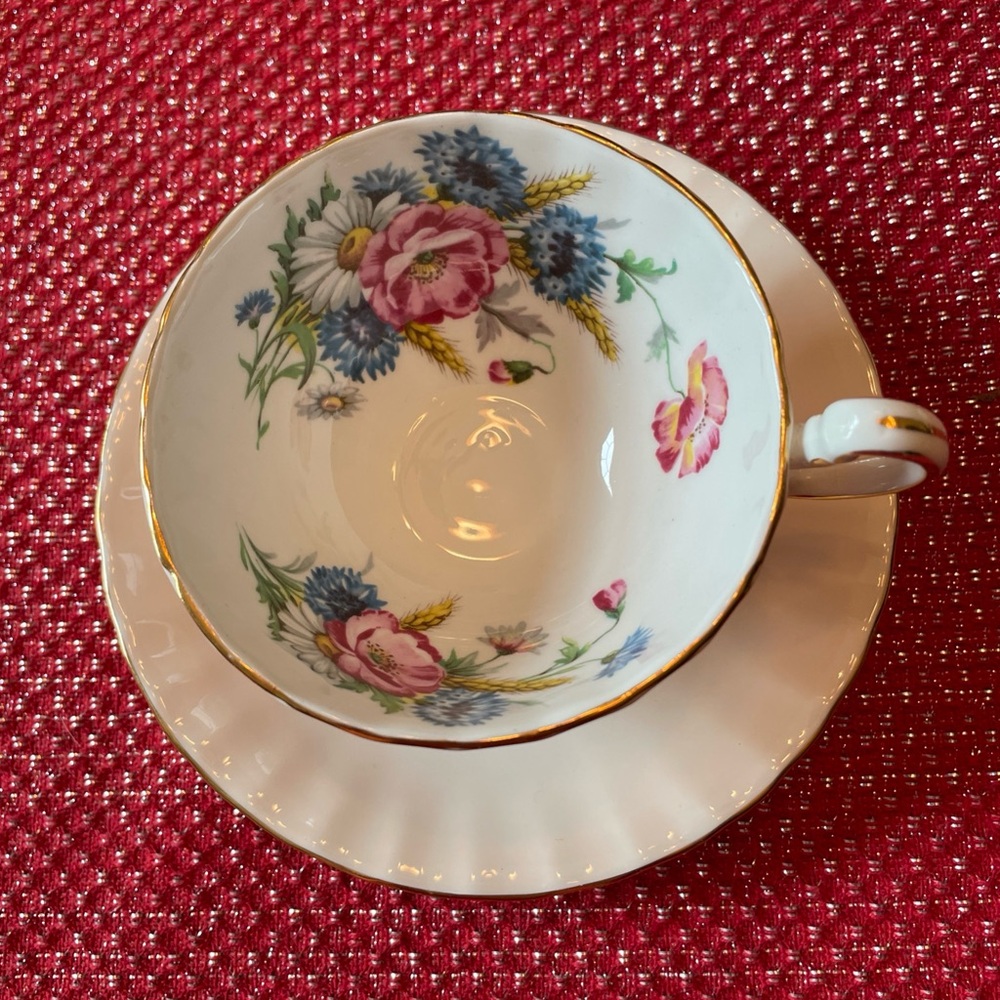AYNSLEY-Floral Porcelain Teacup and Saucer Set-rare and hard to find